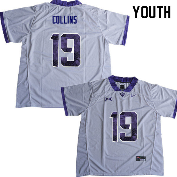 Youth #19 Michael Collins TCU Horned Frogs College Football Jerseys Sale-White - Click Image to Close